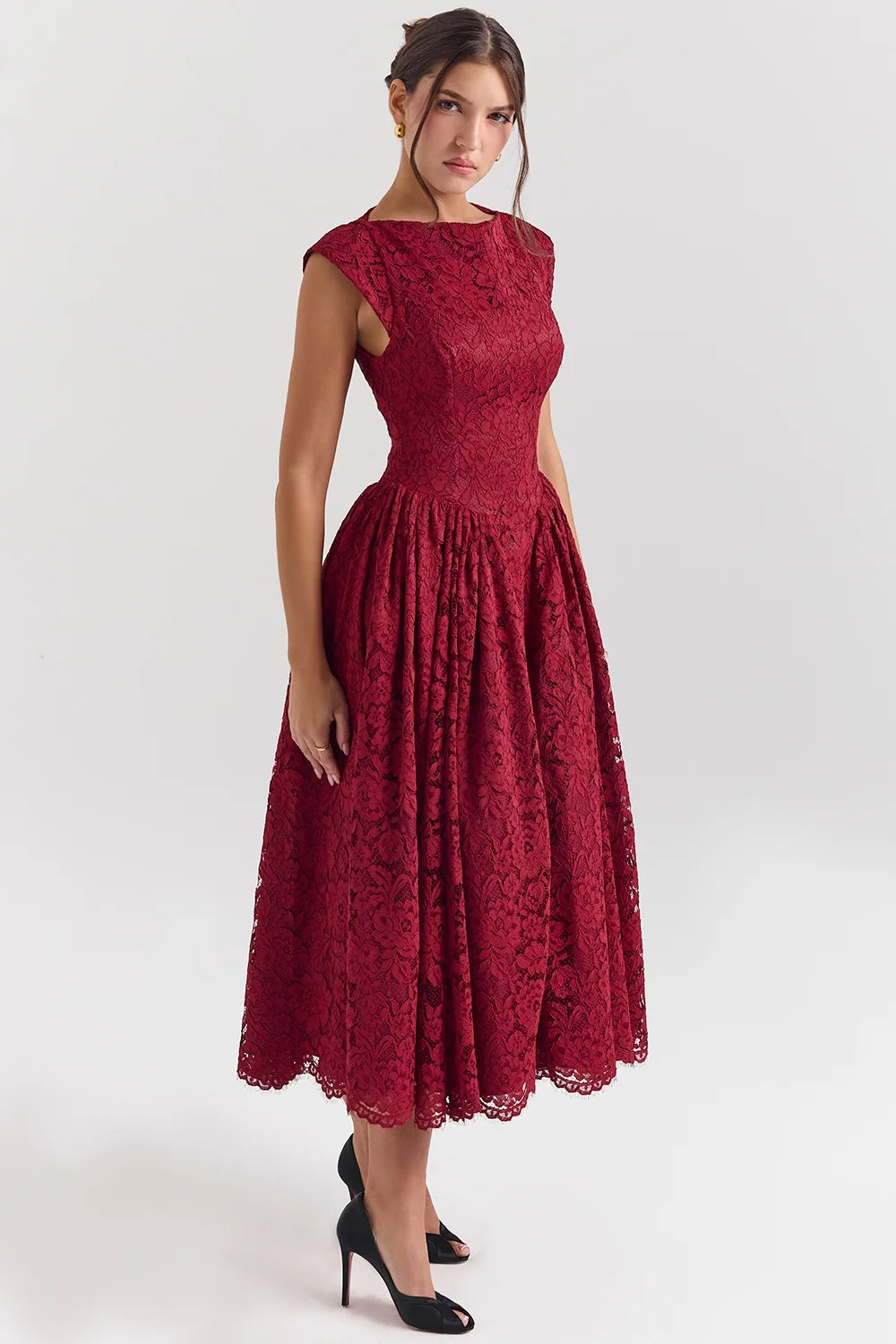 berry lace backless midi dress sale