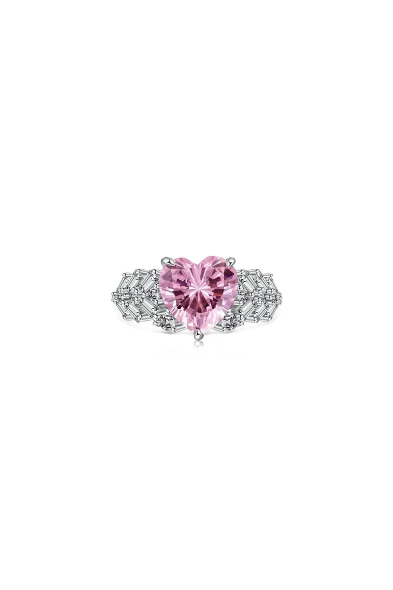 Sterling Silver Pink Heart Zircon Luxury Half Setting Ring