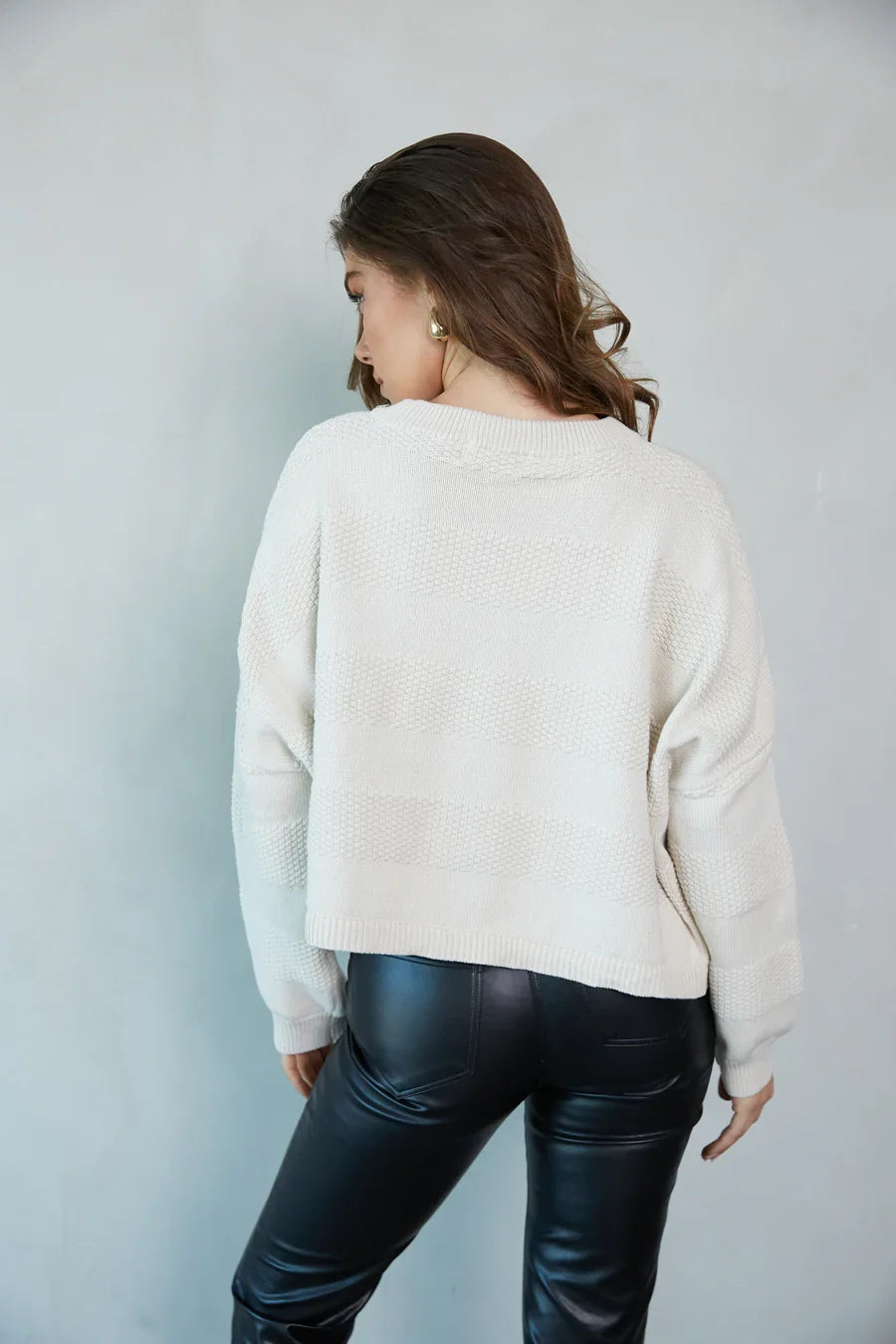 Jess Tonal Striped Knit Cropped Sweater