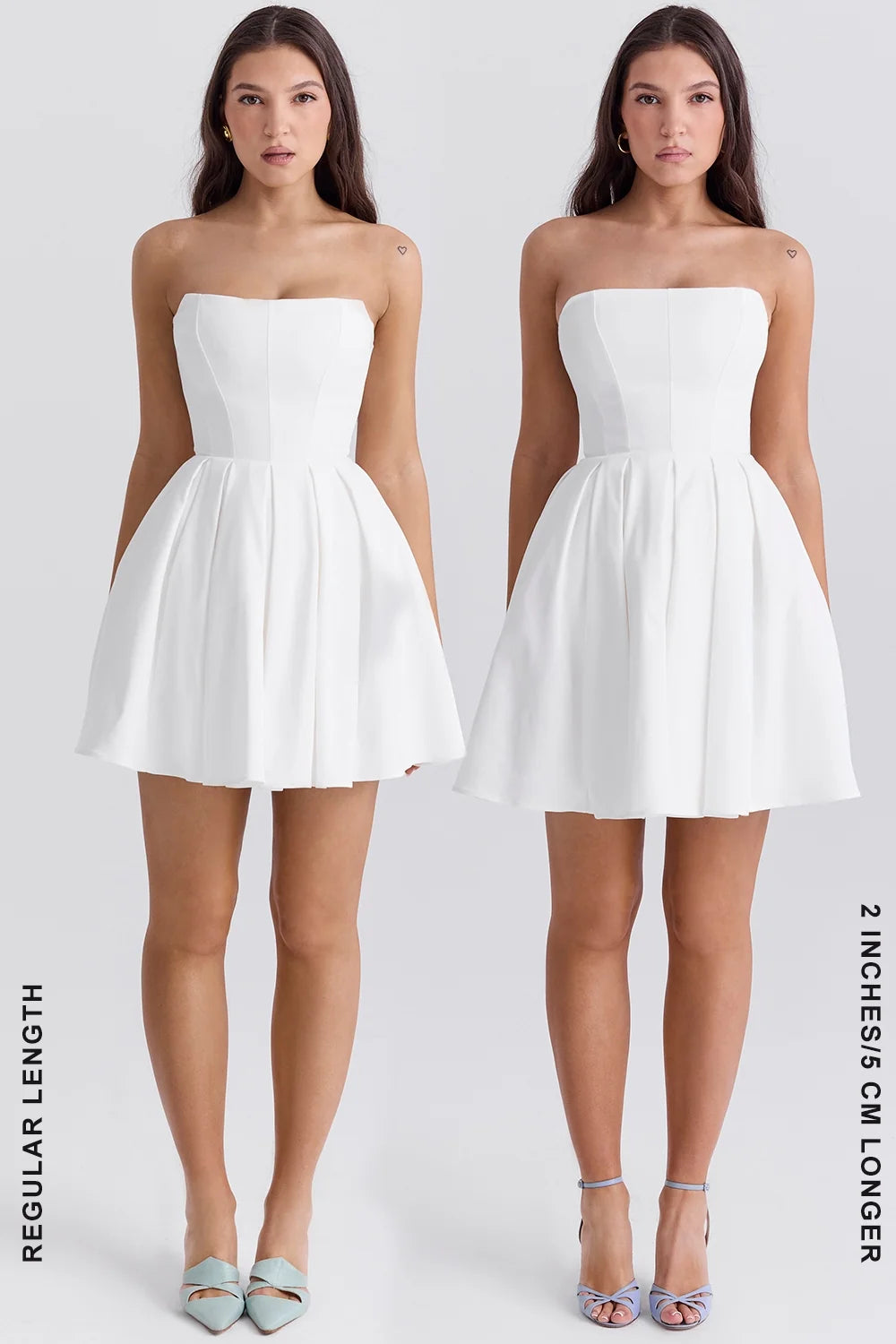 white strapless pleated mini dress