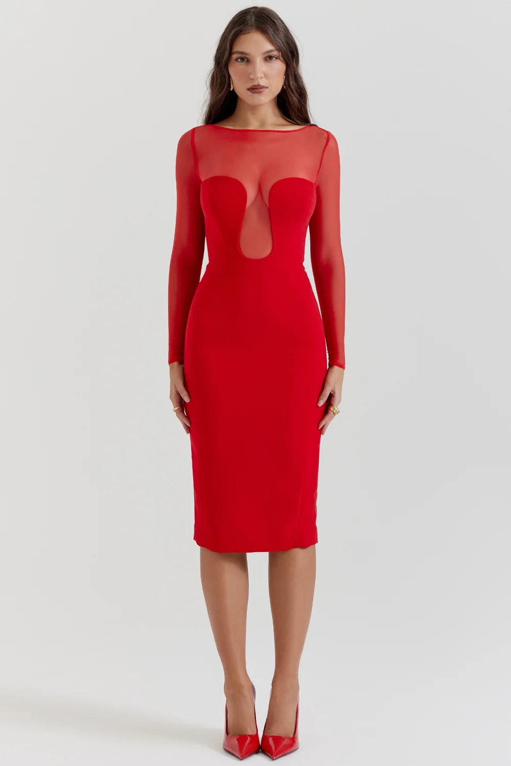 scarlet plunge midi dress