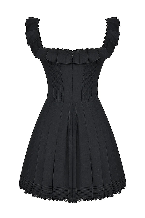 black pin tuck pleated dress