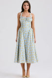 soft blue vintage floral print cotton halter sundress