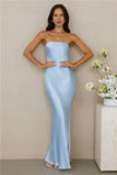 The Felicity Strapless Satin Maxi Dress Blue