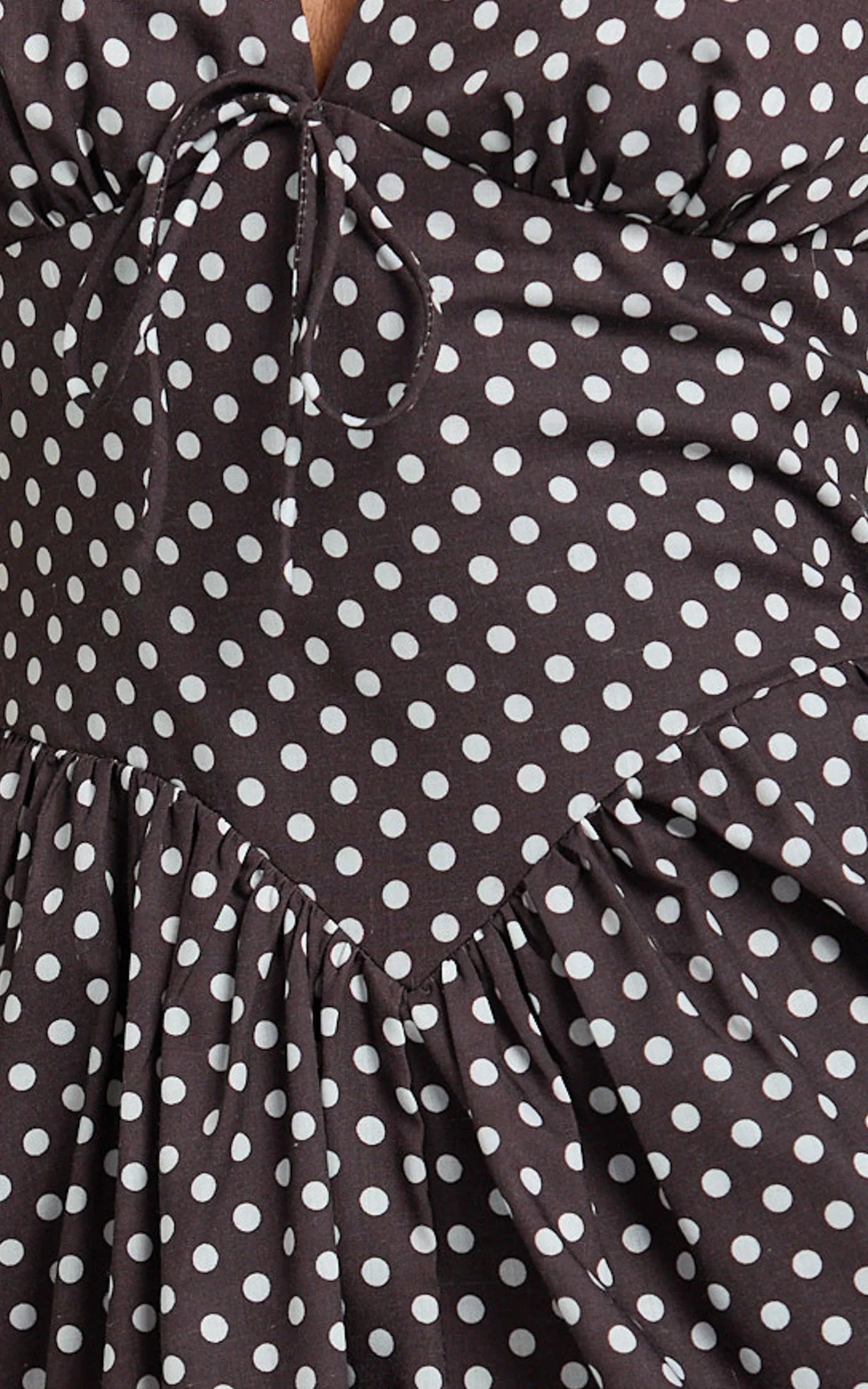 Abby Midi Dress Neckline Dress in Chocolate Polkadot