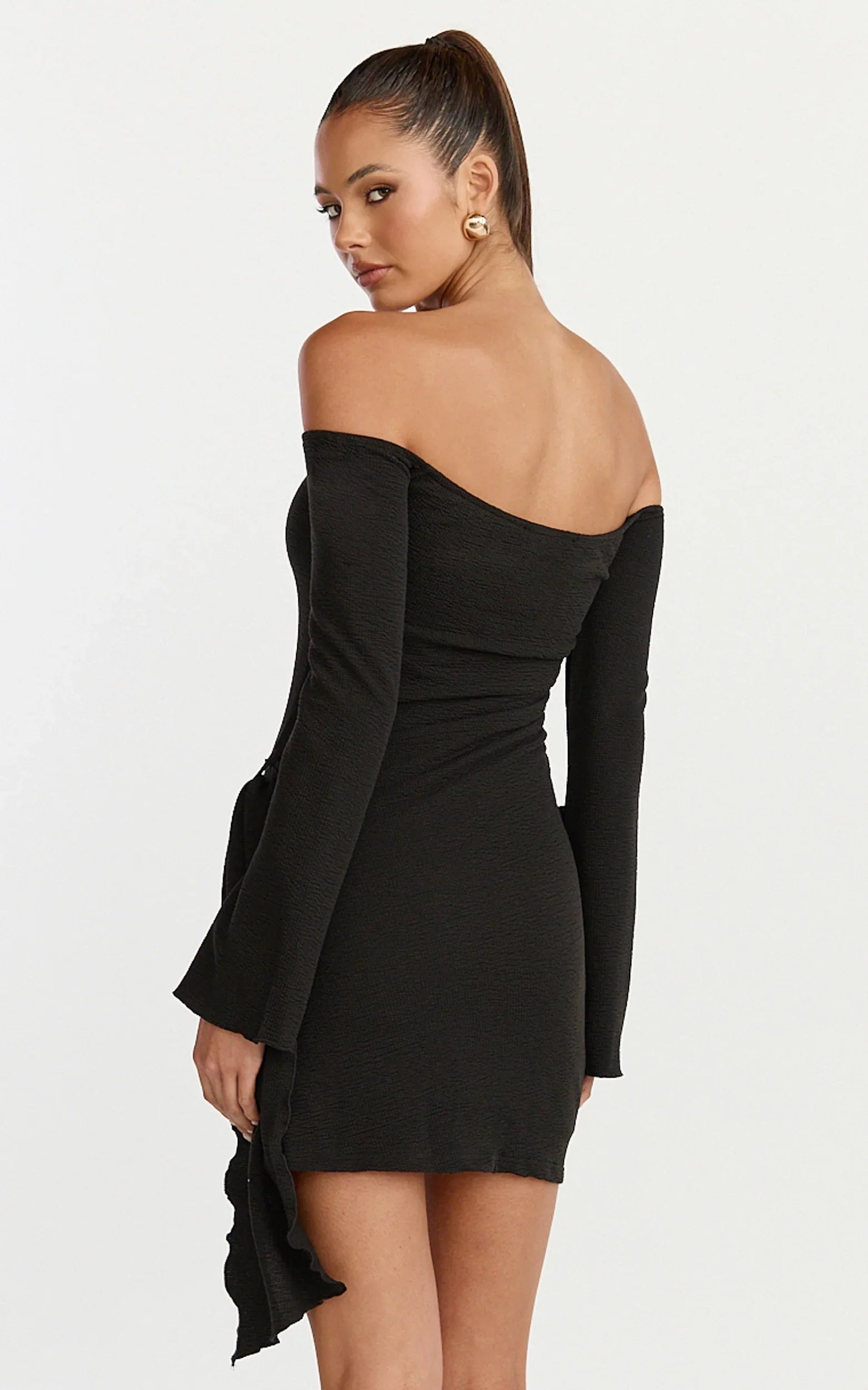 Noah Mini Dress Off Shoulder Draped Skirt Jersey Dress in Black
