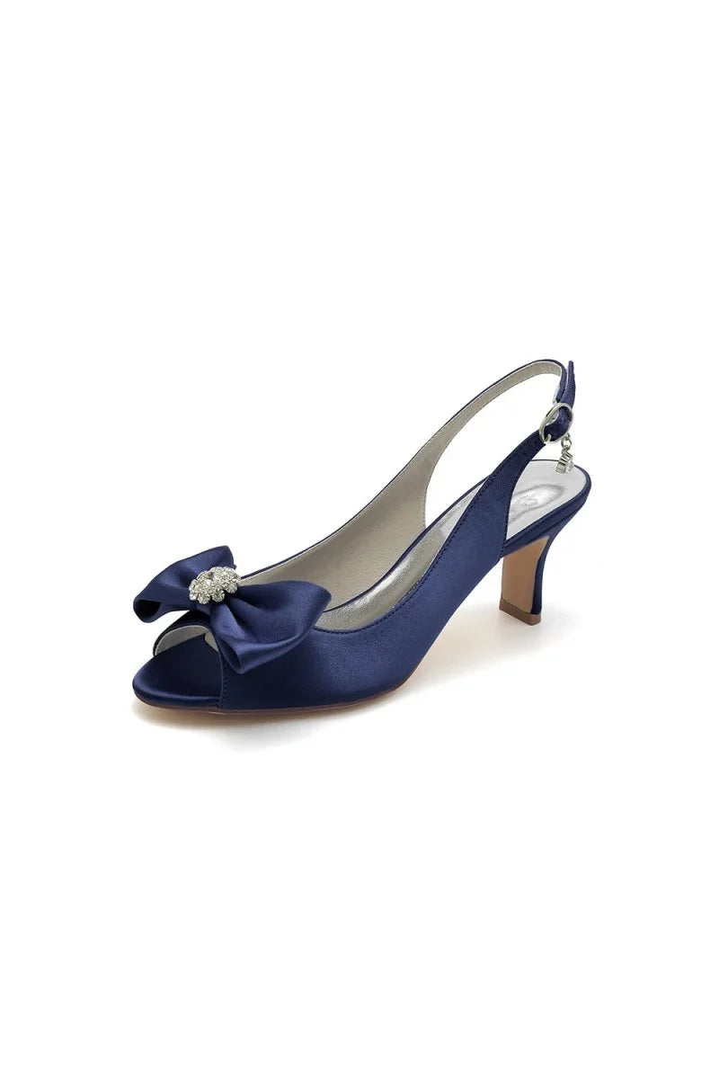 Open Toe Beaded Satin Stiletto Heels With Bow
