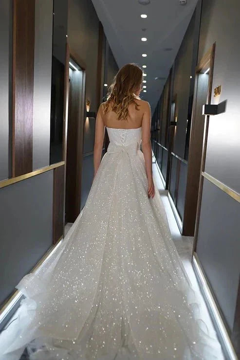 A Line Sweetheart Sparkly Bohemian Wedding Dress Bridal Gown