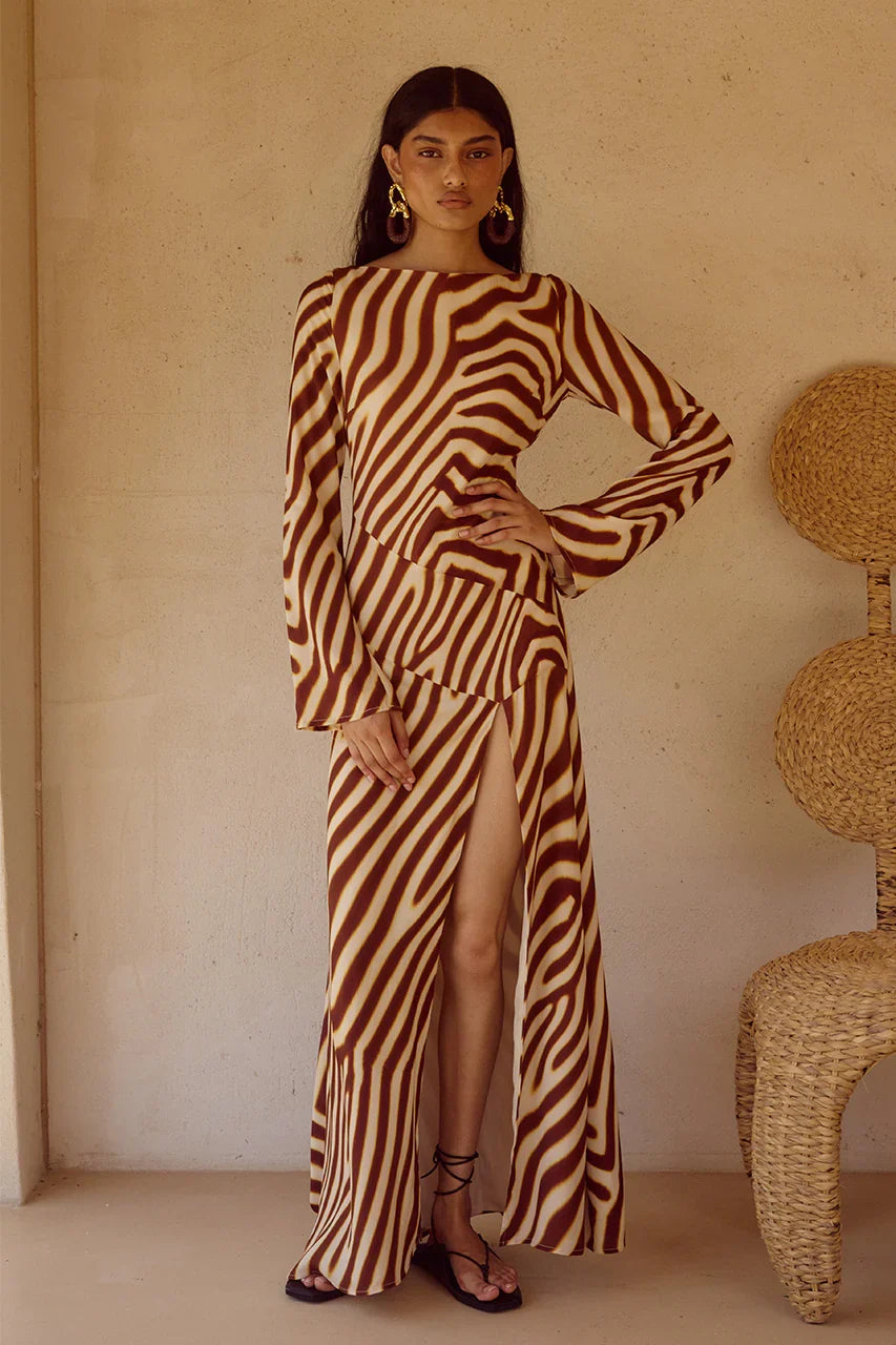 MONTIE SLEEVED MAXI DRESS MONTIE CHOC