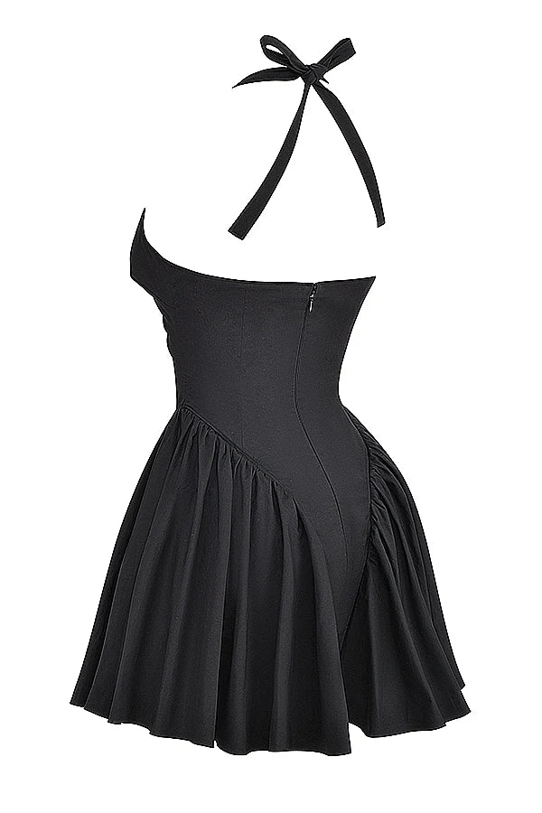 black halter mini dress