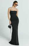 Edna Maxi Dress Straight Neck A Line Maxi Dress in Black