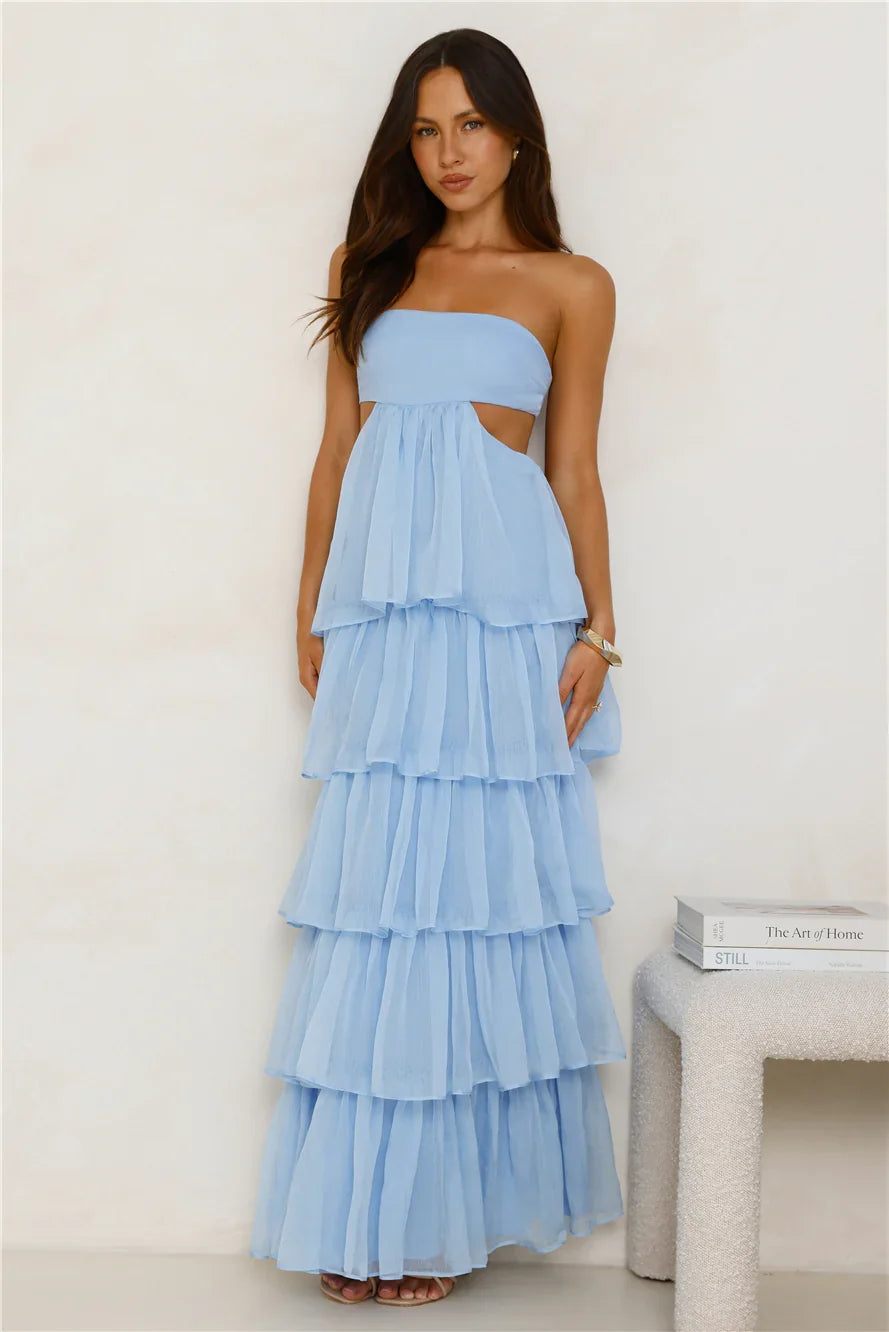 Luxe Mode Strapless Maxi Dress Blue