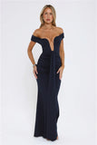 Chic Serenity Off Shoulder Maxi Dress Navy