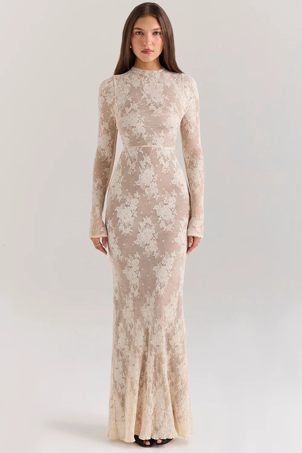 peach lace maxi dress