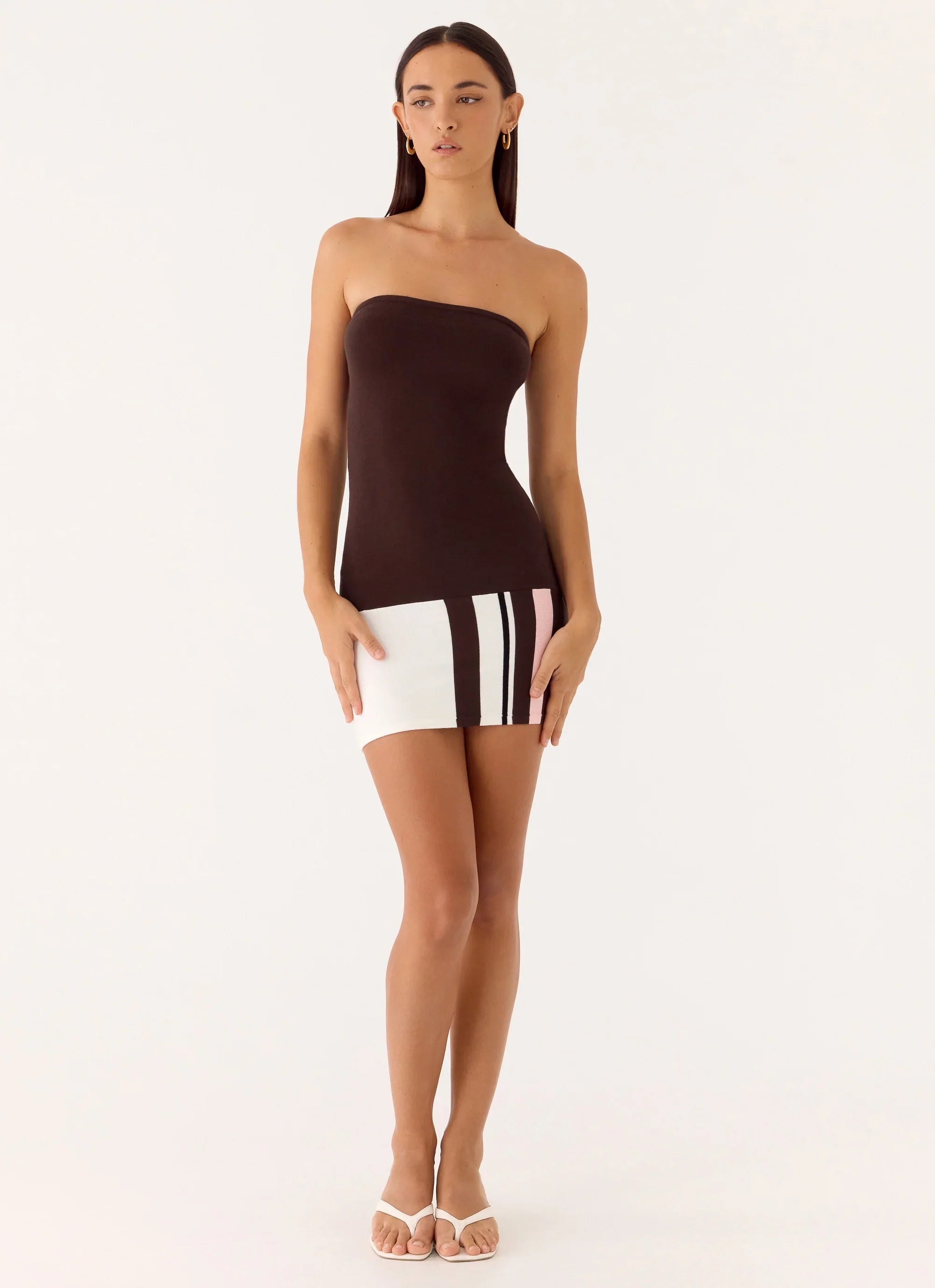 Straight Lines Knit Mini Dress Chocolate