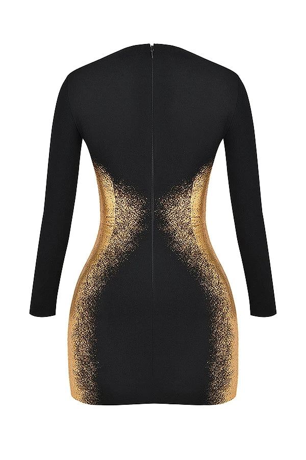 black gold foil print mini dress