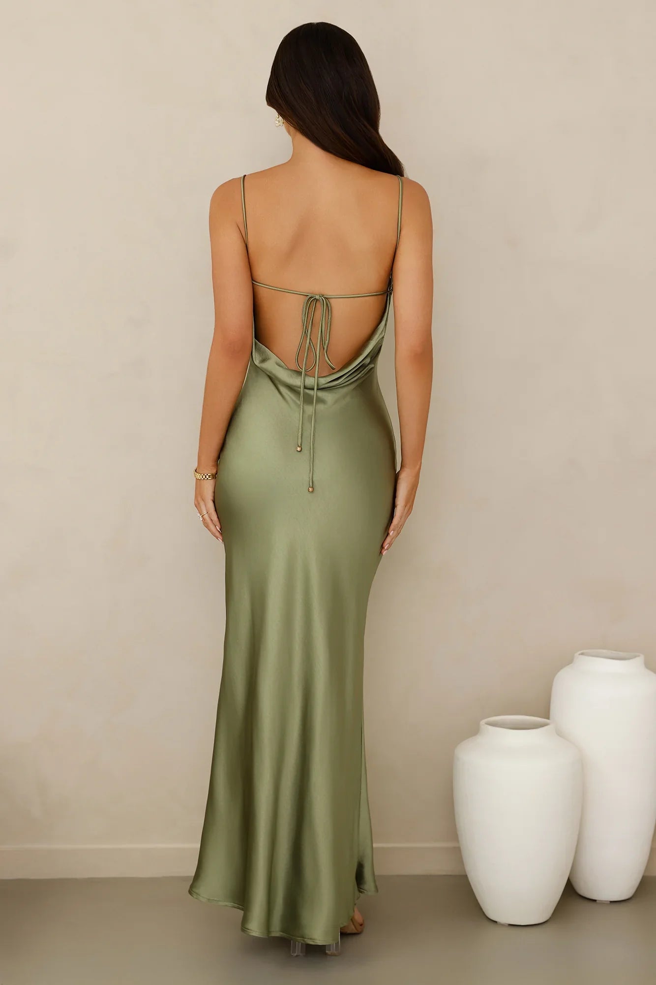 Ultimate Style Satin Maxi Dress Green