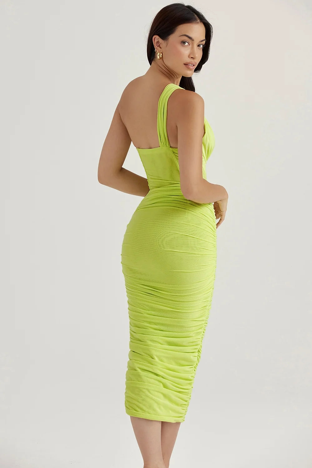 lime asymmetric cutout midi dress