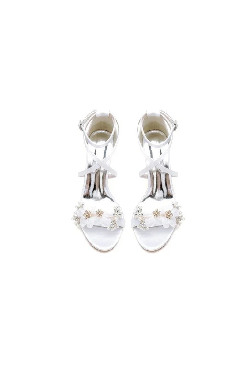 White High Heels with Silver Accents