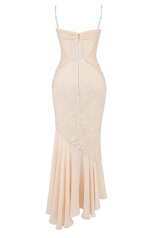 vanilla chiffon lace gown