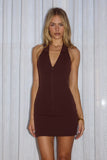 ARCHER COLLAR ZIP FRONT MINI DRESS BITTER CHOCOLATE