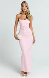 Pietra Maxi Dress Scoop Neck Side Seam Tucks Fitted Dress in Pink