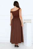 Camellia Charm Off Shoulder Maxi Dress Brown