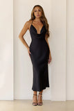 Invitation Only Satin Midi Dress Black