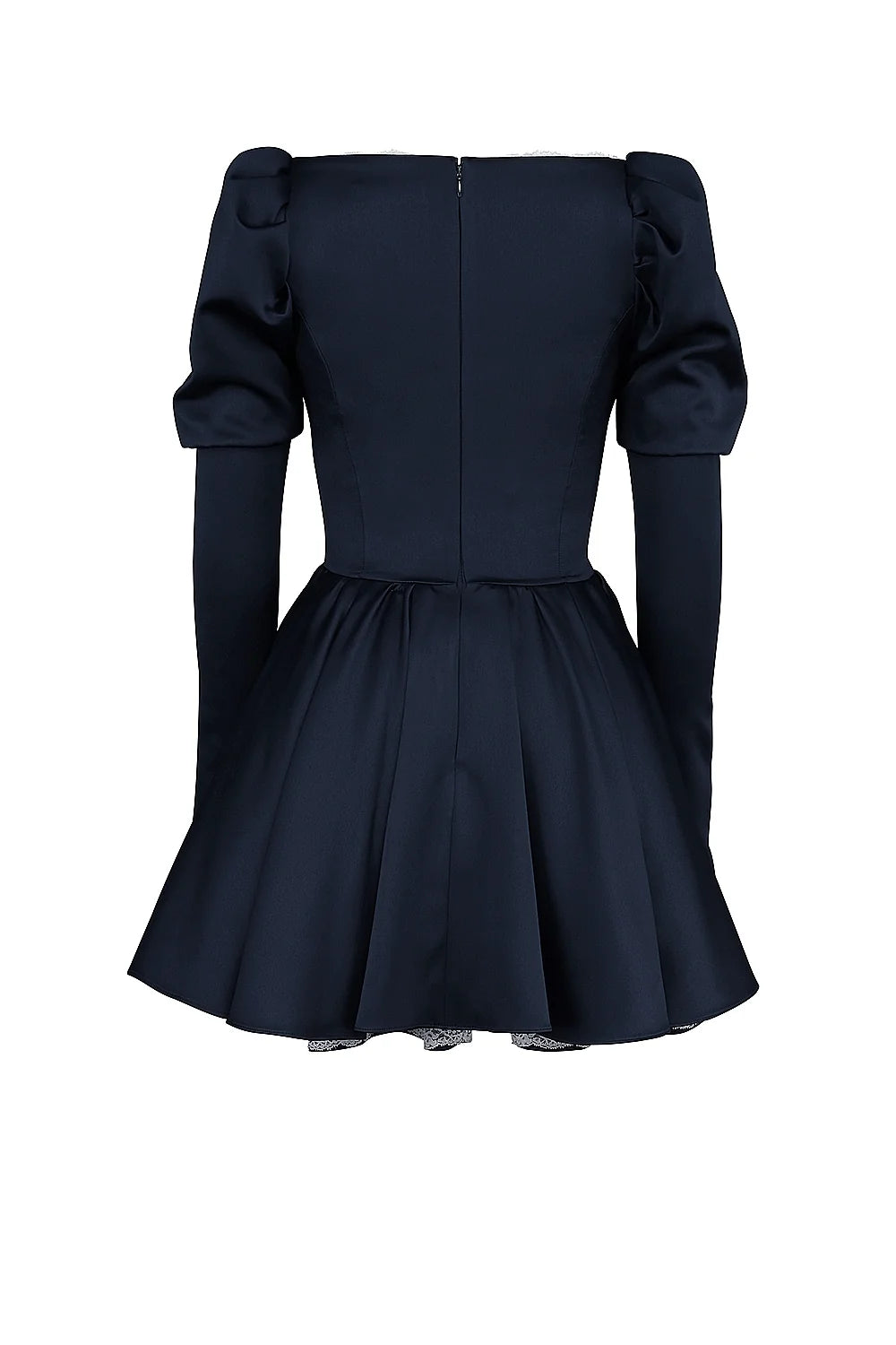 midnight satin puff sleeve mini dress sale