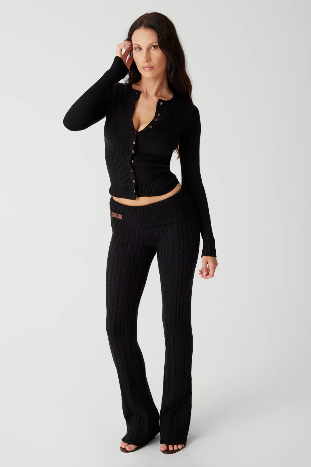 Lenon Cloud Knit Button Up Cardigan Black