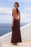 LOTUS HALTER COWL MAXI DRESS BITTER CHOCOLATE