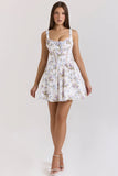 white floral ribbon print cotton mini dress