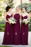 Mix A Line Chiffon Sleeveless Burgundy Straps Long Bridesmaid Dresses