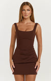 Stormi Mini Dress Balconette Shaping Fitted Dress in Chocolate