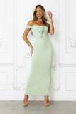 Stepping Back Off Shoulder Mesh Maxi Dress Sage