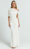 Nicolette Maxi Dress Cape Sleeve Off Shoulder Dress in Cream