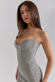 light grey mesh panelled bodycon midi dress