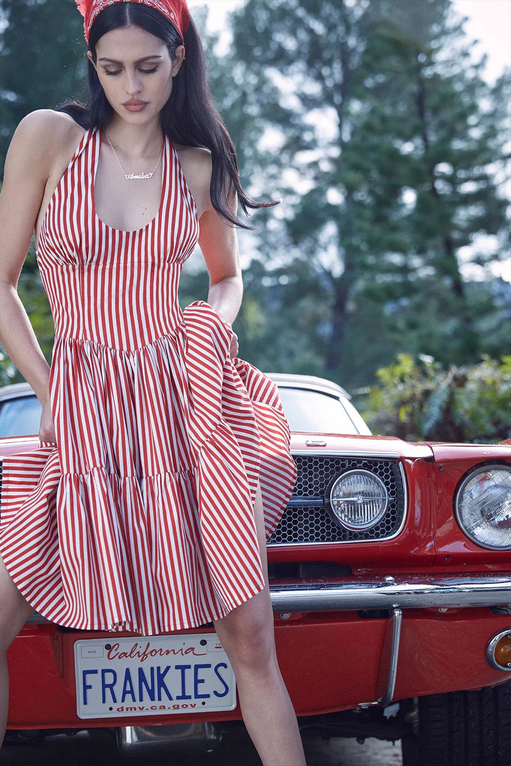 Tulsa Halter Midi Dress Scarlet Stripe