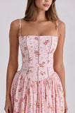 pink vintage rose print cotton midi sundress