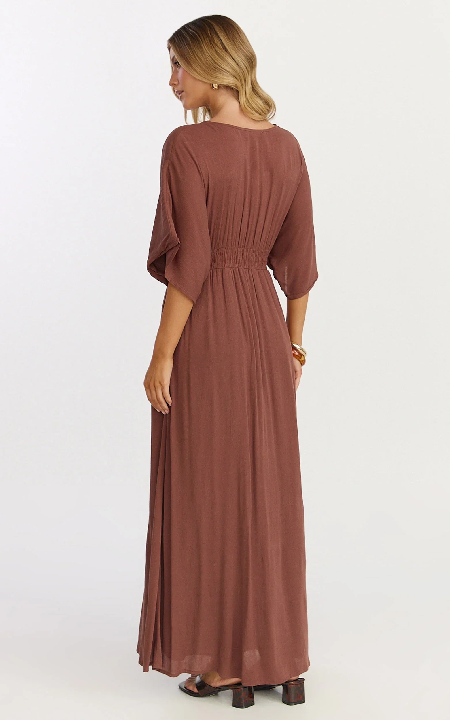 Sitting Pretty Maxi Dress Short Sleeve Button Down Dress in Chocolate