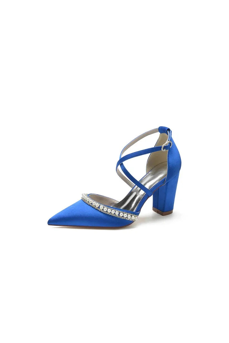 Champagne Satin Pump with Pearl and Metal Accents