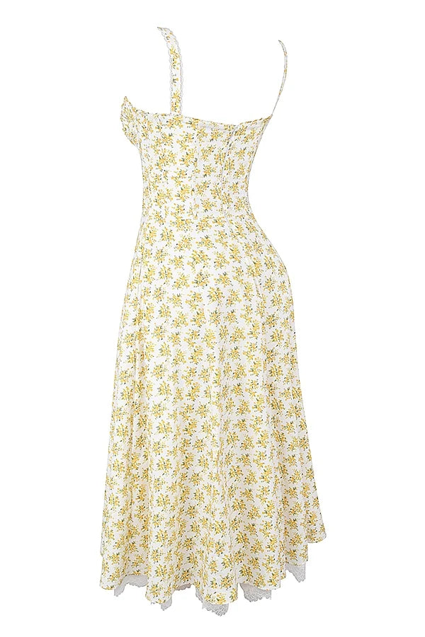 white vintage floral print cotton bustier sundress