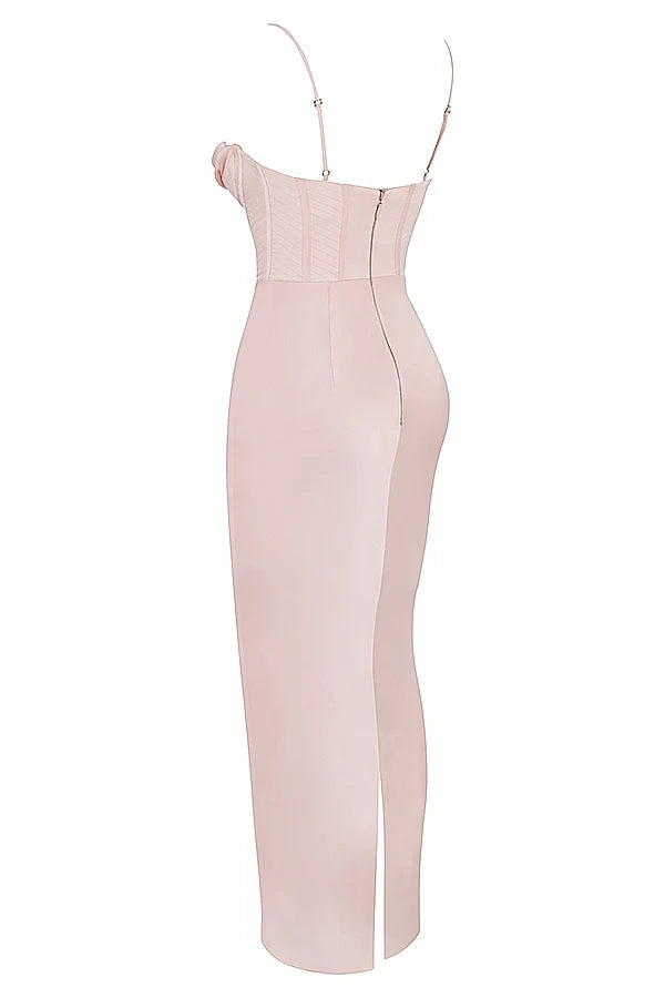 blush pink corset maxi dress