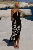 BRONTIE KEYHOLE HALTER MIDI DRESS BLACK