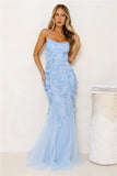 Petals In The Night Mesh Maxi Dress Blue