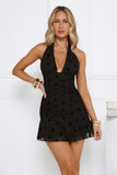 Shes So Current Halter Polka Dot Mini Dress Black