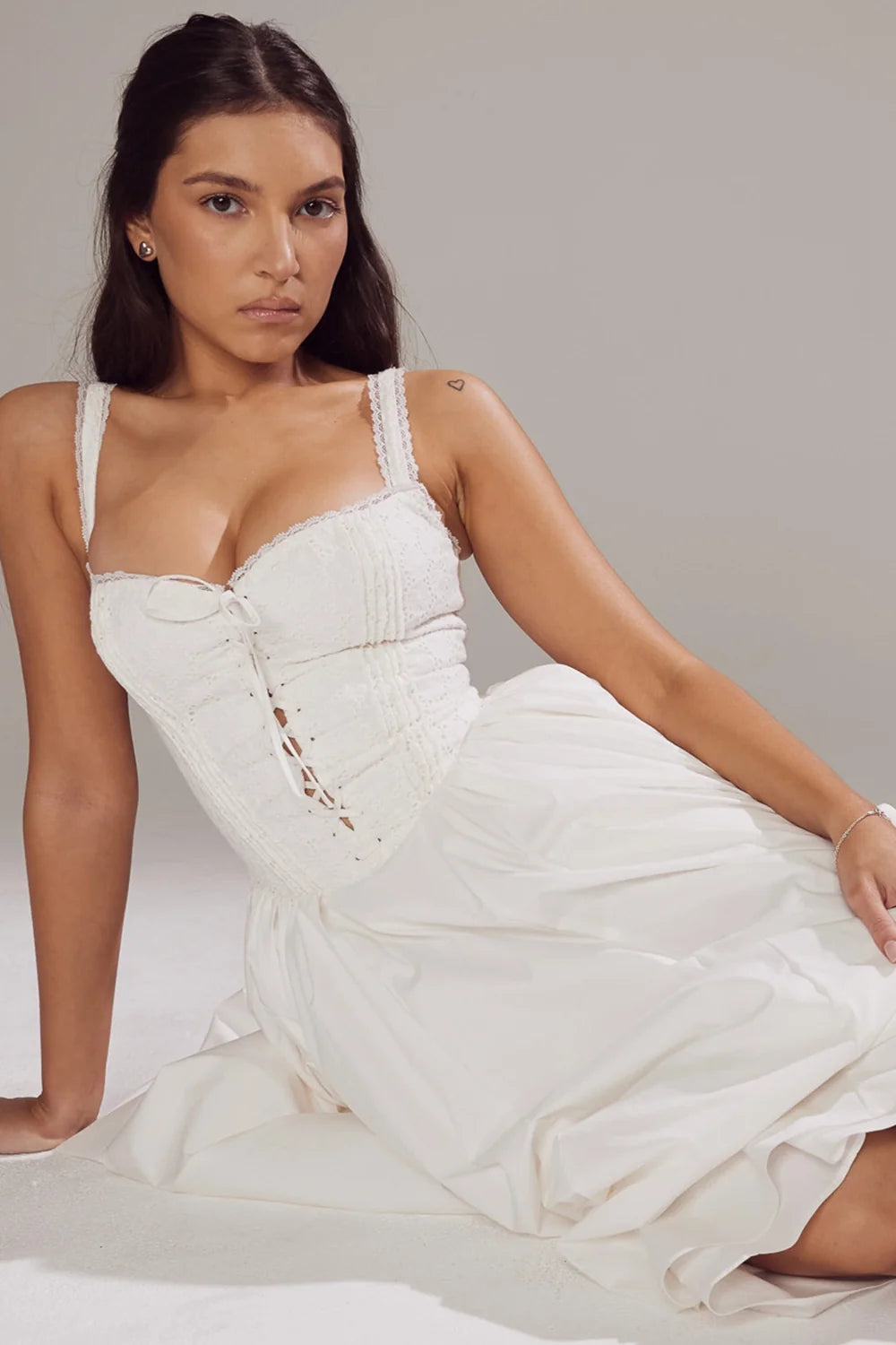 white broderie anglais cotton midi dress