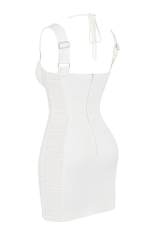 white ruched corset mini dress