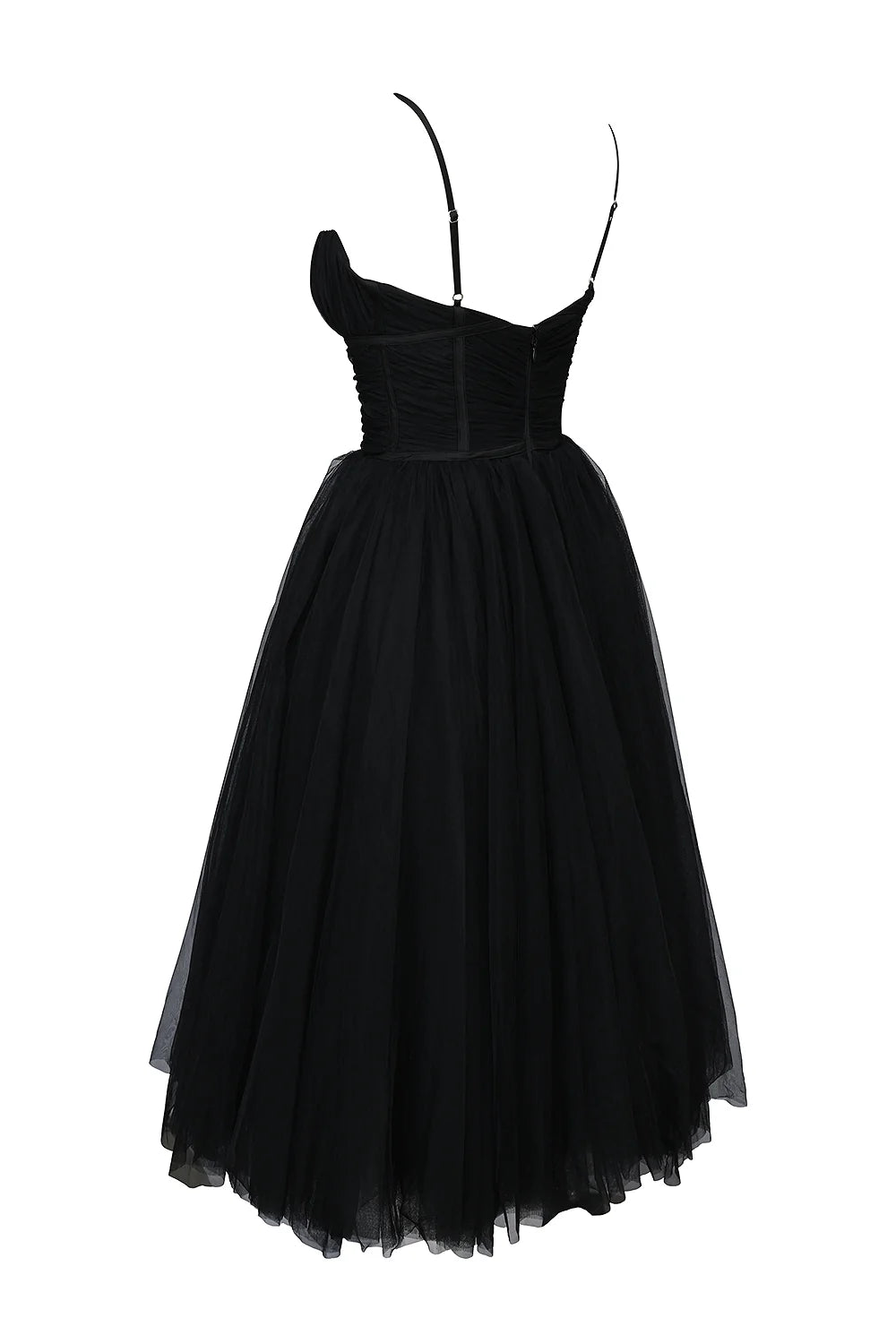 black tulle ruched bodice midi dress sale