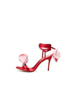 Red Flower Lace Up High Heel Sandals